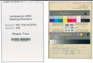 Entnazifizierung Franz Mingers , geb. 08.01.1902 (Bergmann)