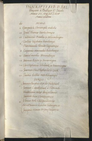 Sommerhalbjahr 1552. Rektorat Balthasar Käuffelin