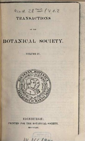 Transactions and proceedings of the Botanical Society of Edinburgh. 4. 1853