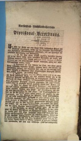 Kurfürstlich-Höchstlandesherrliche Provisional-Verordnung