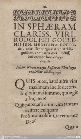 IN SPAERAM CLARISS. VIRI, RODOLPHI GOCLENII JUN. ...