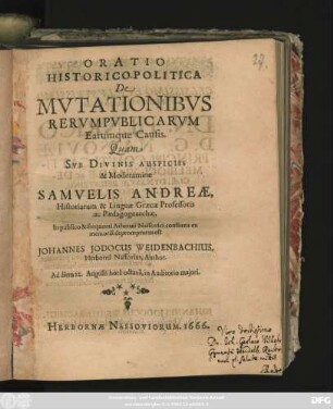 Oratio Historico-Politica De Mutationibus Rerum Publicarum Earumque Causis