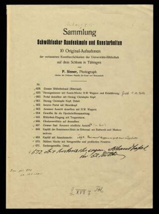 10 Original-Aufnahmen der verlassenen Kunstherrlichkeiten der Universitäts-Bibliothek auf dem Schloss in Tübingen