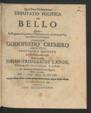 Disputatio Politica De Bello