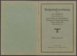 Reichskassenordnung (RKO) vom 6. August 1927 (gedr.)