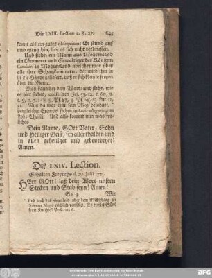 Die LXIV. Lection. Gehalten Freytags d. 20. Julii 1725.
