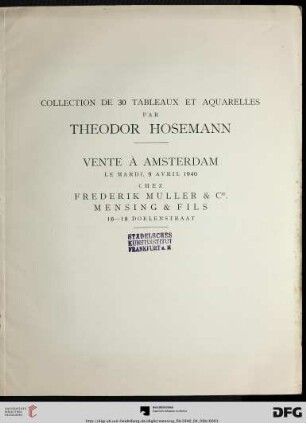Collection de 30 tableaux et aquarelles par Theodor Hosemann : vente à Amsterdam: 9 avril 1940