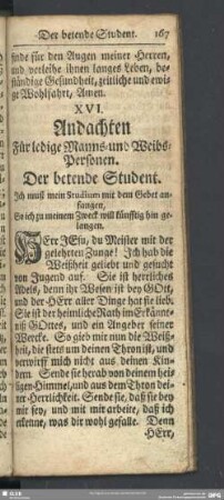 Andachten, Für ledige Manns- und Weibs-Personen
