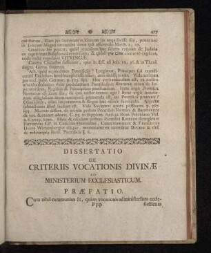 Dissertatio De Criteriis Vocationis Divinæ Ad Ministerium Ecclesiasticum.