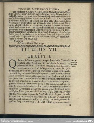 Titulus VII. De Arrestis
