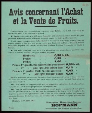 "Avis concernant l'Achat et la Vente de Fruits" (No. 336)