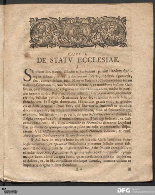 Caput I, de Statu Ecclesiae.