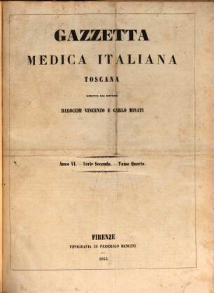 Gazzetta medica italiana : federativa toscana, 4 = 6. 1854