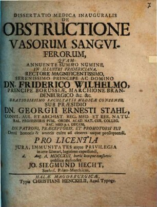 Diss. med. inaug. de obstructione vasorum sanguiferorum