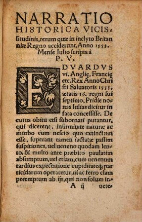 Narratio Historica Vicissitvdinis Rervm, quae in inclyto Brittaniae Regno acciderunt, Anno Domini 1553. Mense Iulio