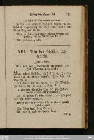 VIII. Von den Christen insgemein.
