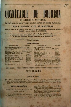 Le Connétable de Bourbon ou l'Italie au XVIe siècle : Drame à grand spectactle, en cinq actes et douze tableaux