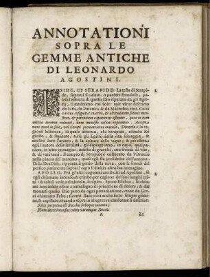 Annotationi Sopra Le Gemme Antiche Di Leonardo Agostini Senese