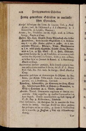 Fertig gewordene Schriften in ausländischen Sprachen.