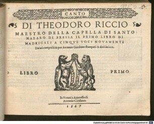 DI THEODORO RICCIO ... IL PRIMO LIBRO DI MADRIGALI A CINQVE VOCI