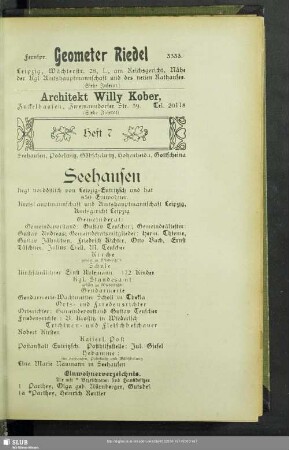 Heft 7. Seehausen, Podelwitz, Göbschelwitz, Hohenheida, Gottscheina