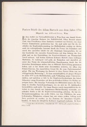 Pariser Briefe des Adam Bartsch aus dem Jahre 1784