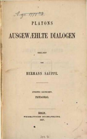 Platons ausgewæhlte Dialoge, 2. Protagoras