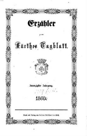Fürther Tagblatt. Erzähler. 1860 = Jg. 20