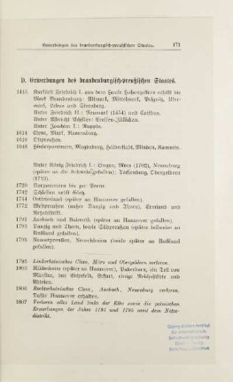 D. Erwerbungen des brandenburgisch-preußischen Staates