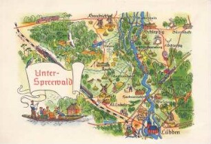 Unter-Spreewald (Landschaft). Schematische Übersichtskarte Unter Spreewald, Ansichtskarte