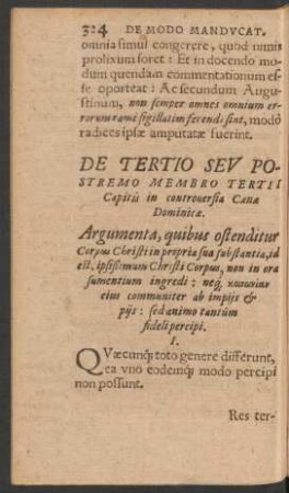 De Tertio Seu Postremo Membro Tertii Capitis in controversia Coenae Dominicae.
