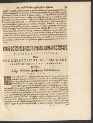 Dissertatio Septima. De Procuratoribus, Defensoribus, Negotiis Gestis Et Calumniatoribus.