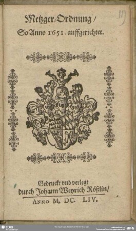 Metzger-Ordnung, So Anno 1651. auffgerichtet
