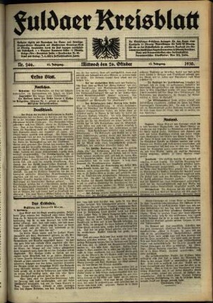 Erste Ausgabe vom Mittwoch, den 26. Oktober 1910.