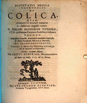 Disp med. inaug. de colica