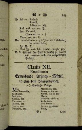 Classis XII. Emollientia Erweichende Artzney-Mittel.