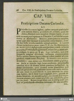 Cap. VIII. de Praescriptione Ducatus Curlandiae