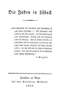 Die Juden in Lübeck