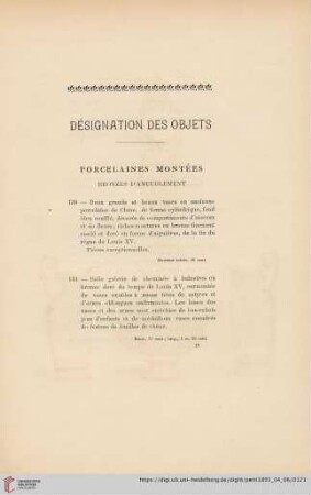 Porcelaines Montées (Nr. 130 - 141)