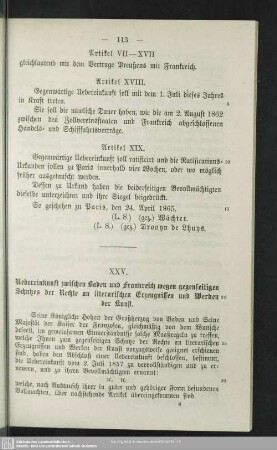 XXV. Uebereinkunft zwischen Baden und Frankreich wegen gegenseitigen Schutzes der Rechte an literarischen Erzeugnissen und Werken der Kunst