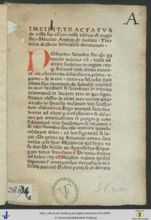 Incipit tractatus de missa seu offitio misse editus.