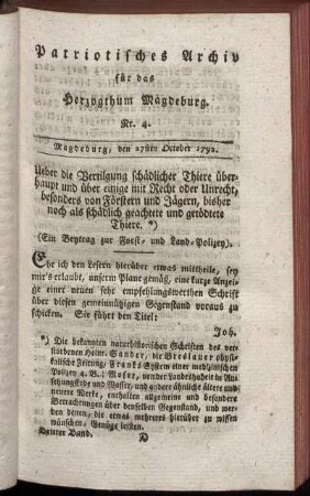 Nr. 4. Magdeburg, den 27sten October 1792