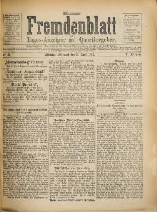 Münchener Fremdenblatt : mit Tagesanzeiger und Quartiergeber. 1882,4/6 = Jg. 5