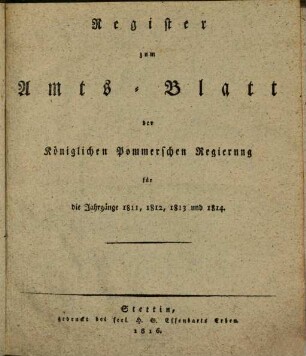 Amts-Blatt der Königlichen Regierung von Pommern. [1814, a]