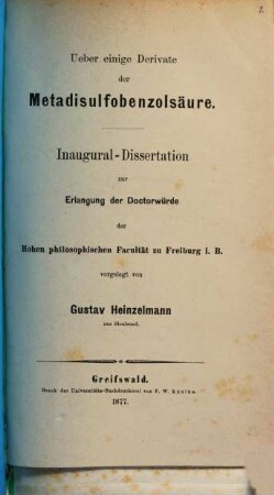 Ueber einige Derivate der Metadisulfobenzolsäure : Inaug. Diss.
