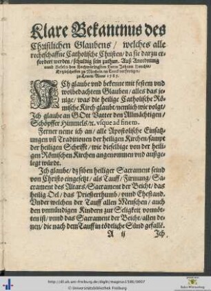 Klare Bekantnus des Christlichen Glaubens