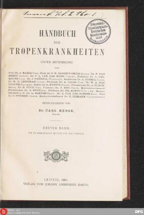 Bd. 1: Handbuch der Tropenkrankheiten