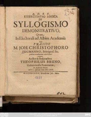 Exercitatio Logica De Syllogismo Demonstrativo