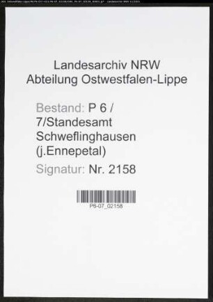 Heiratsregister Standesamt Schweflinghausen