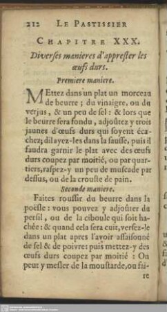 Chapitre XXX. Diverses manieres d'apprester les œufs durs